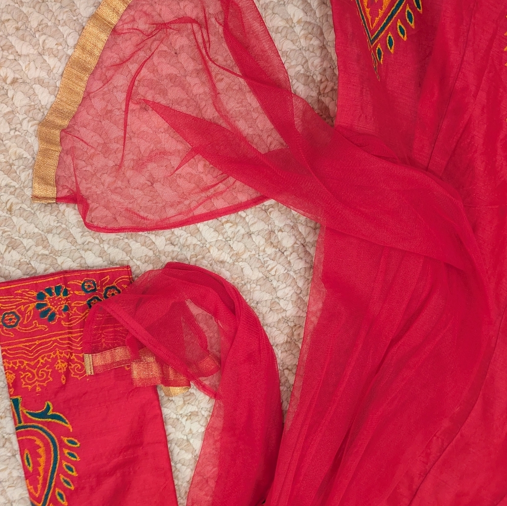 Girls Anarkali Suit - Pink, Orange & Green | Indian Ethnic Party Wear - Picture 6 of 16